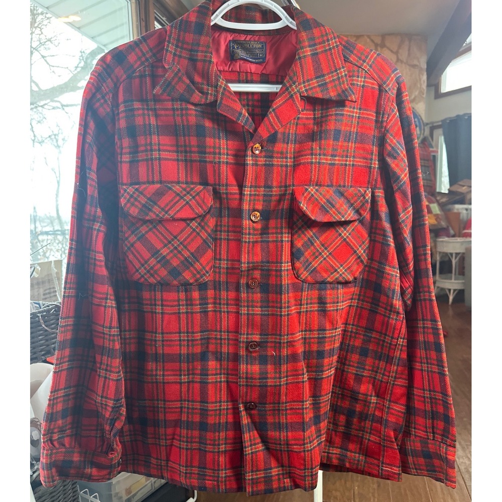 Pendleton vintage 60s 70s board shirt red plaid loop collar lumberjack emo